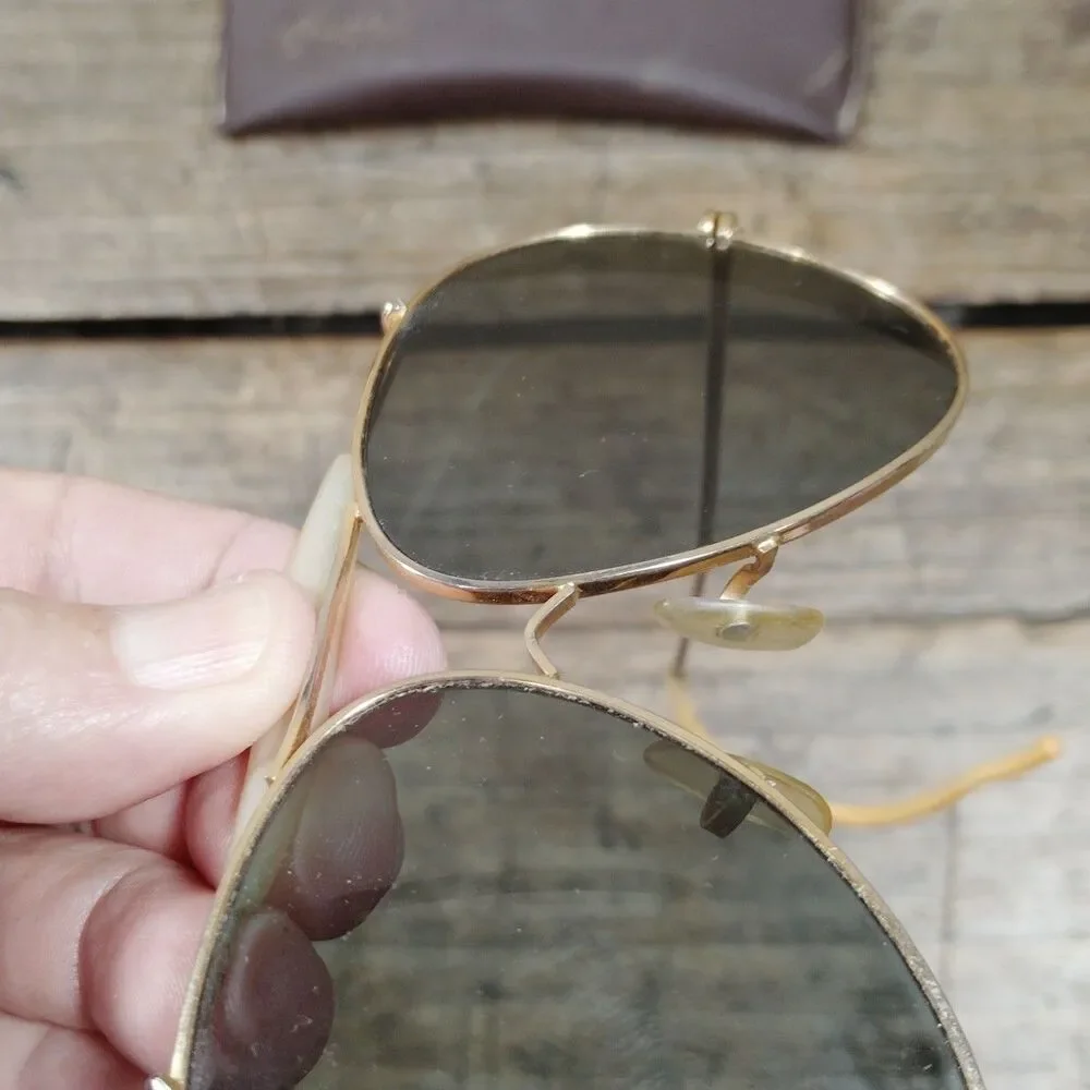 Vintage Tasco Aviator Shades Sunglasses & Case Japan Gold Frame